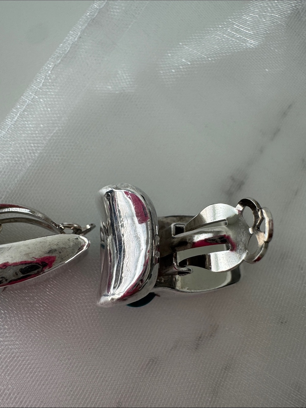 Silver Clip-on Earrings with Turquoise Cabochons - Women's Fashion Jewelry - Picture 7 of 10